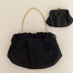Vintage 60’s small black ruffled convertible clutch evening bag.